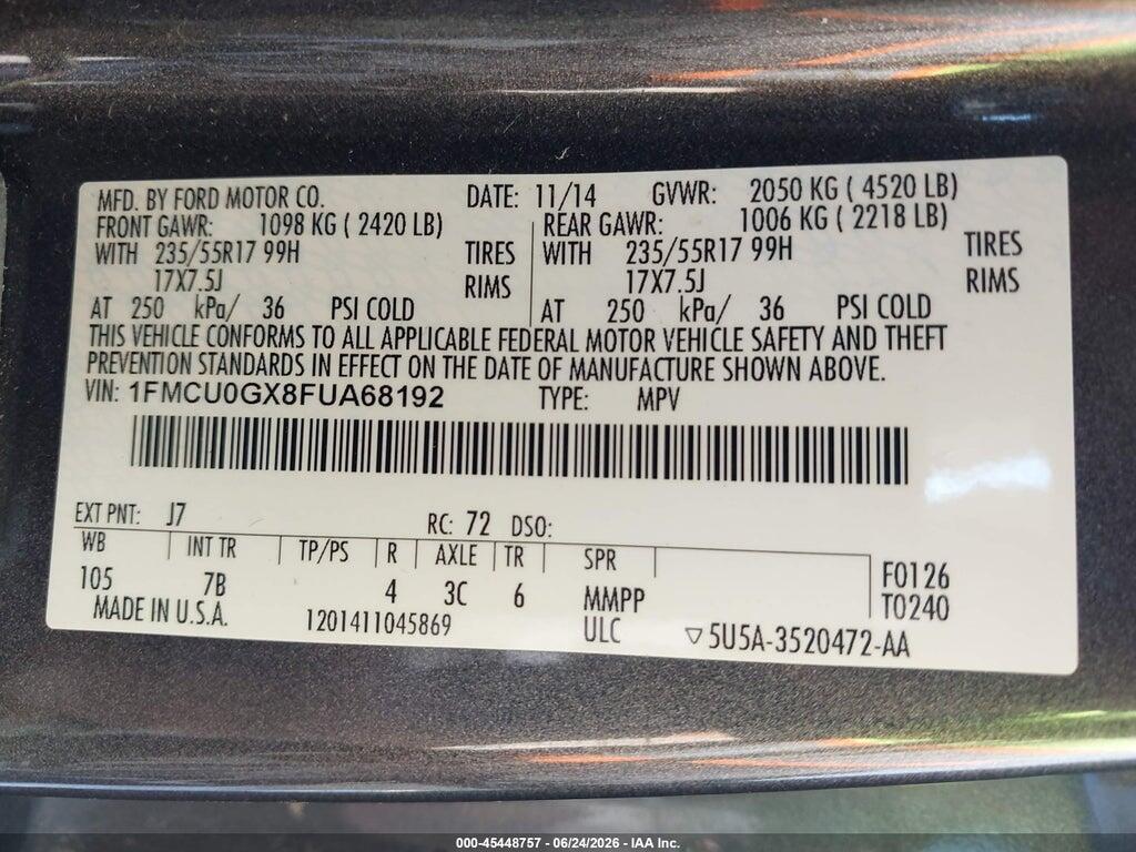 1FMCU0GX8FUA68192 2015 FORD ESCAPE photo no. 9