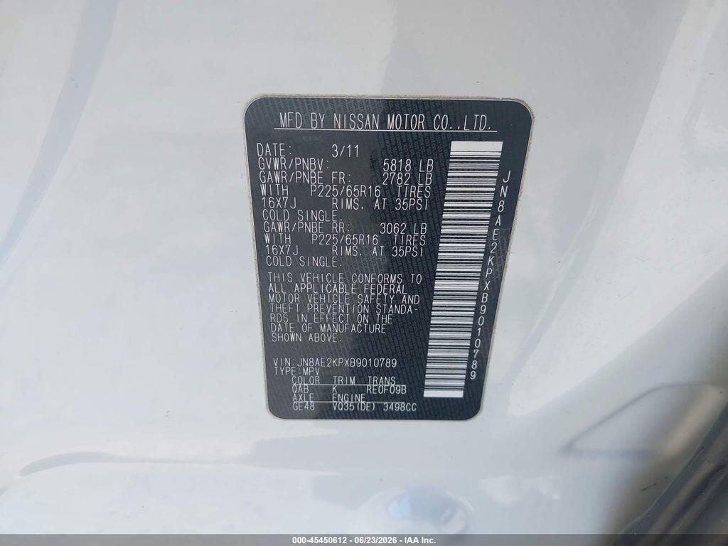 JN8AE2KPXB9010789 2011 NISSAN QUEST photo no. 9