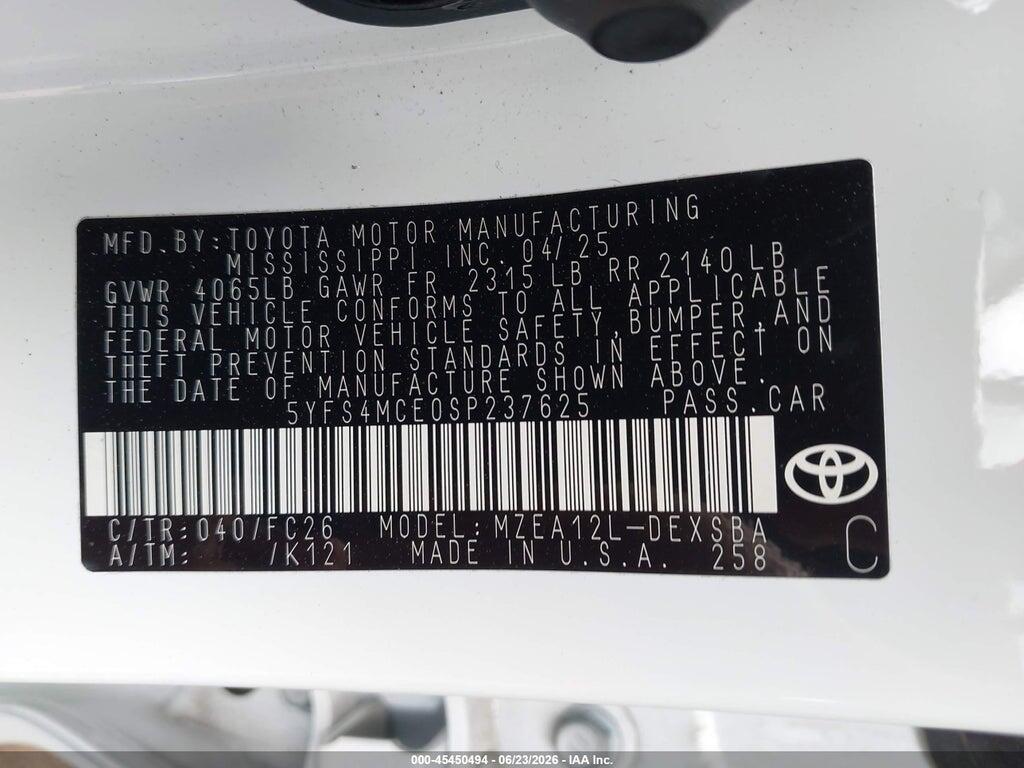 5YFS4MCE0SP237625 2025 TOYOTA COROLLA photo no. 9