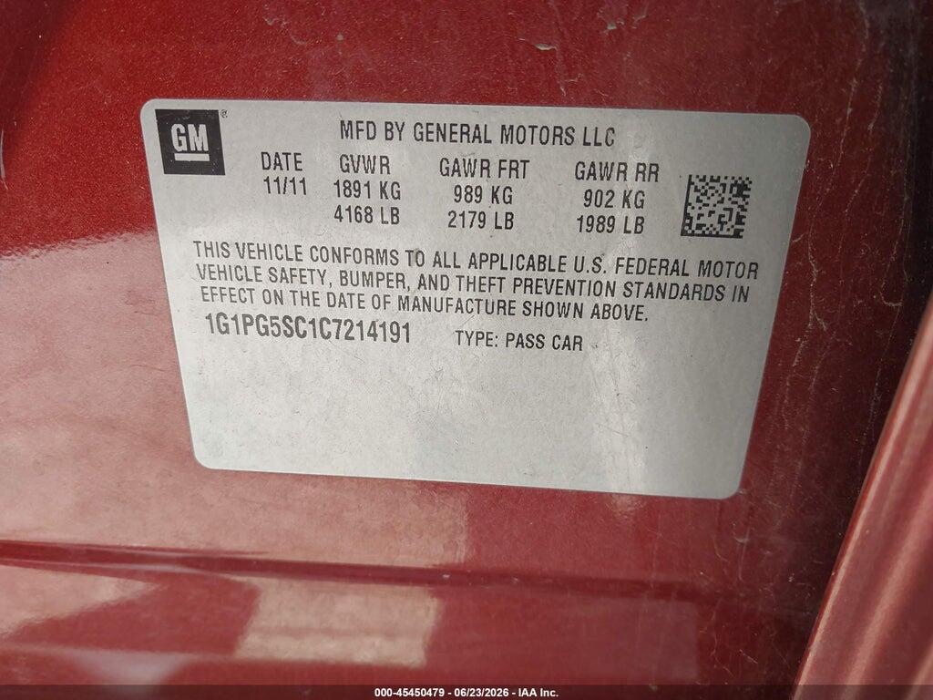 1G1PG5SC1C7214191 2012 CHEVROLET CRUZE photo no. 9