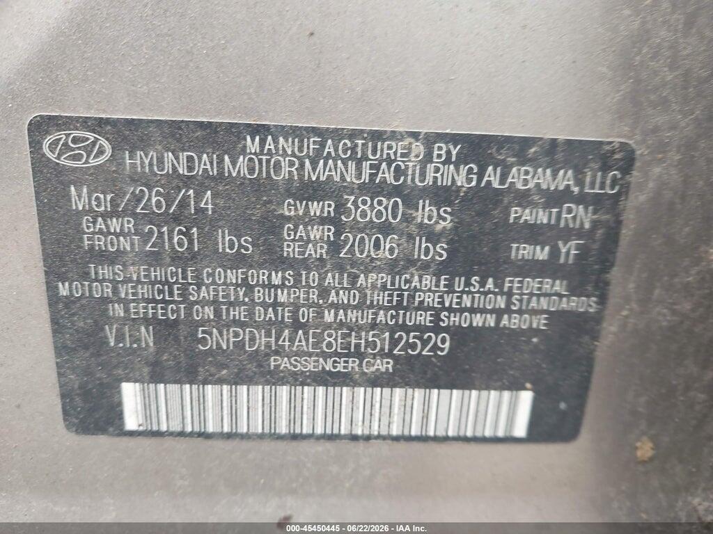 5NPDH4AE8EH512529 2014 HYUNDAI ELANTRA photo no. 9