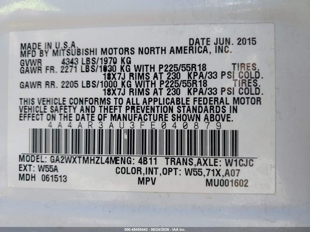 4A4AR3AU3FE040879 2015 MITSUBISHI OUTLANDER SPORT photo no. 9