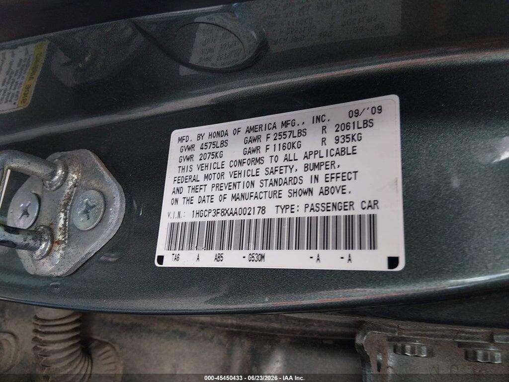 1HGCP3F8XAA002178 2010 HONDA ACCORD photo no. 9