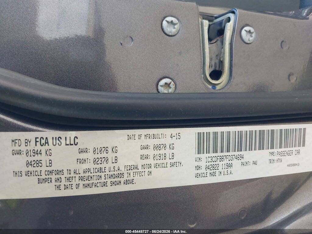 1C3CDFBB7FD374694 2015 DODGE DART photo no. 9