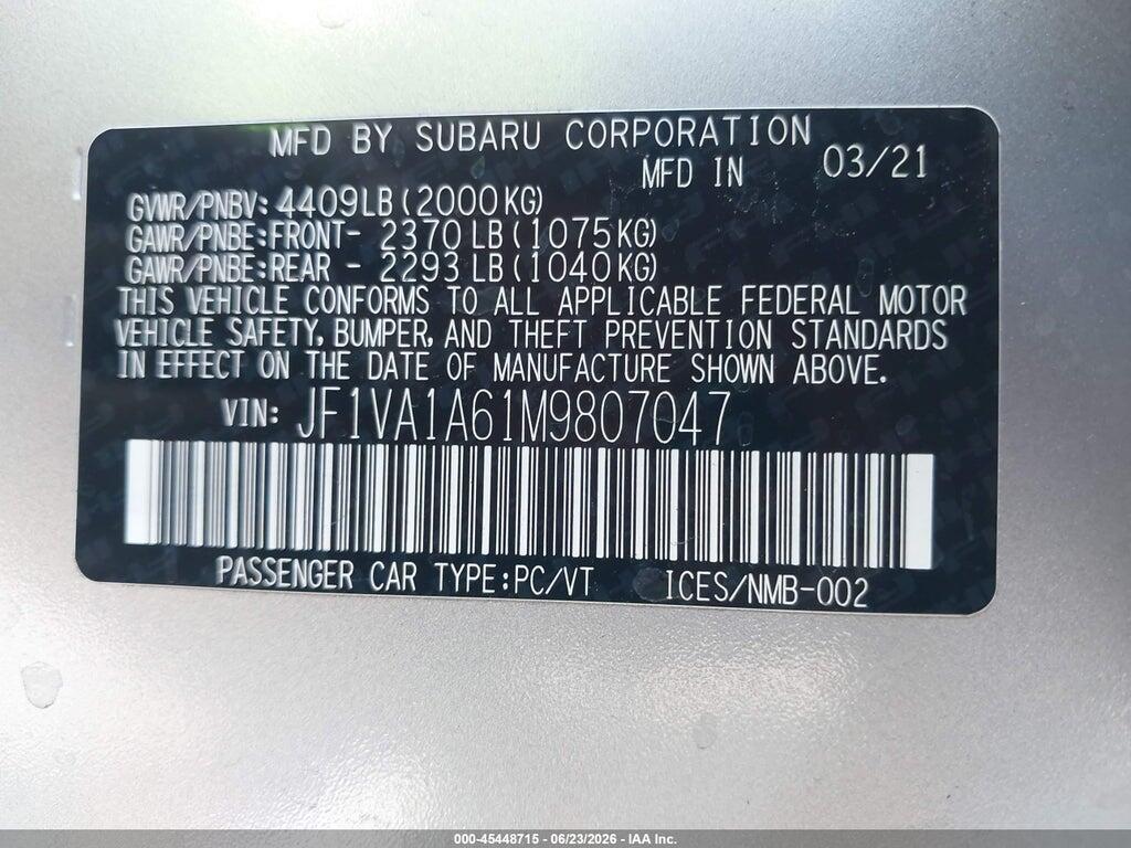 JF1VA1A61M9807047 2021 SUBARU WRX photo no. 9