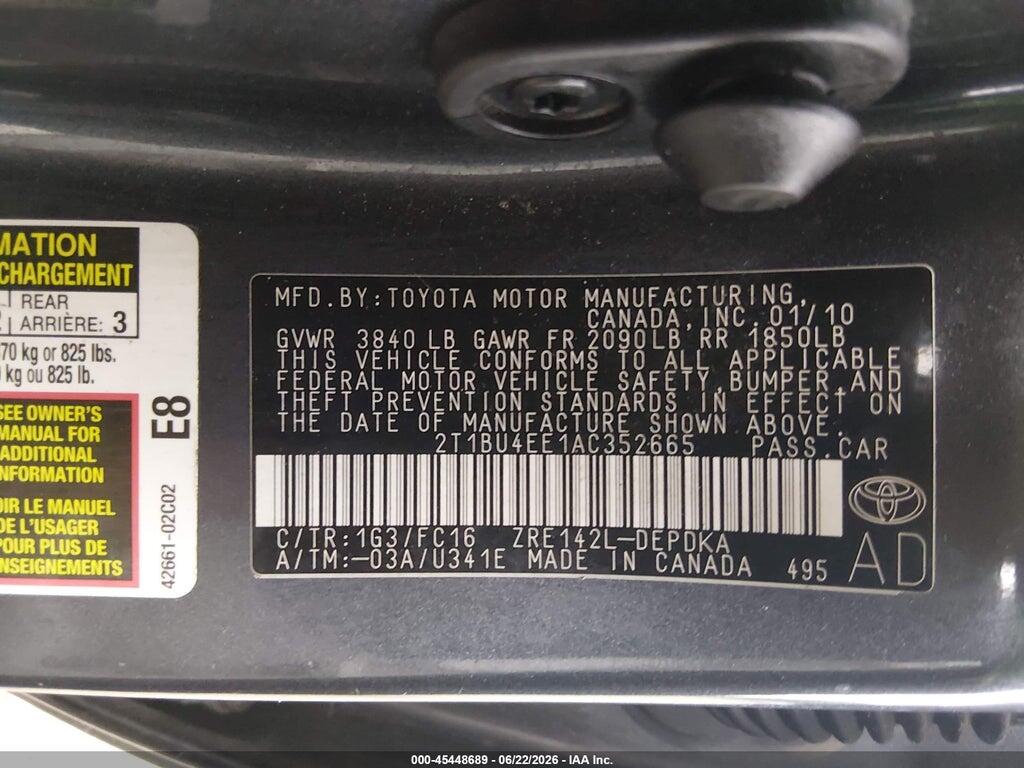 2T1BU4EE1AC352665 2010 TOYOTA COROLLA photo no. 9