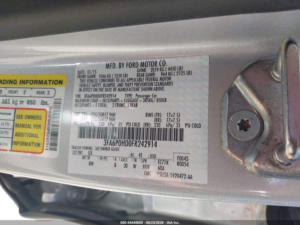 3FA6P0HD0FR242914 2015 FORD FUSION photo no. 9