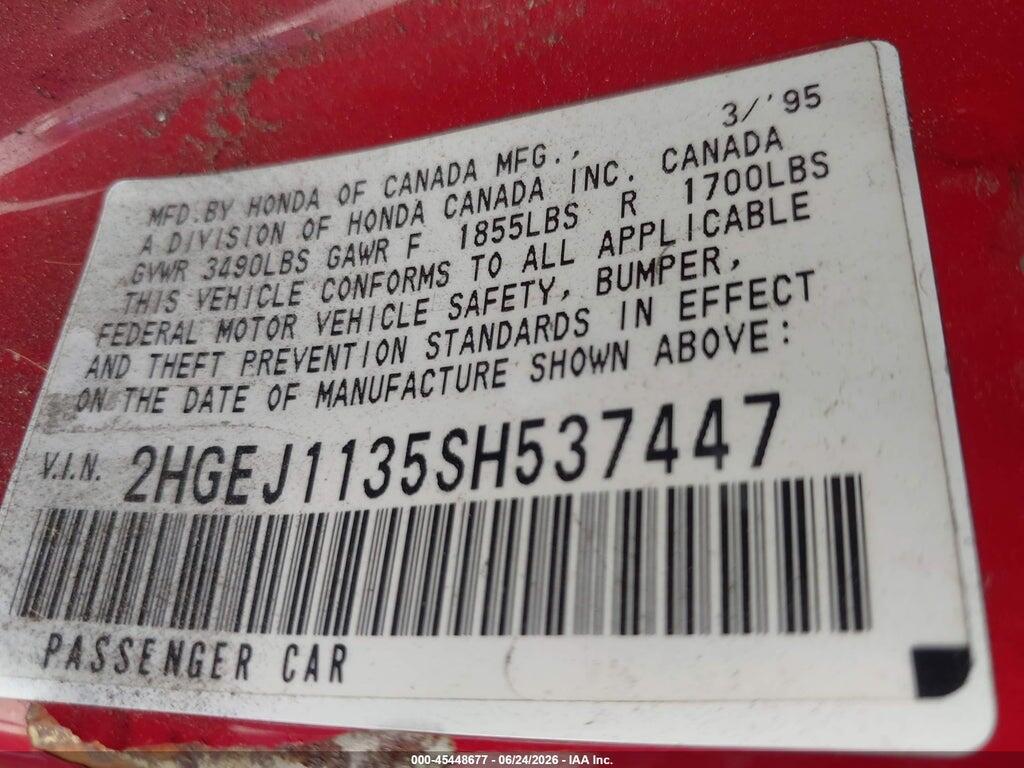 2HGEJ1135SH537447 1995 HONDA CIVIC photo no. 9