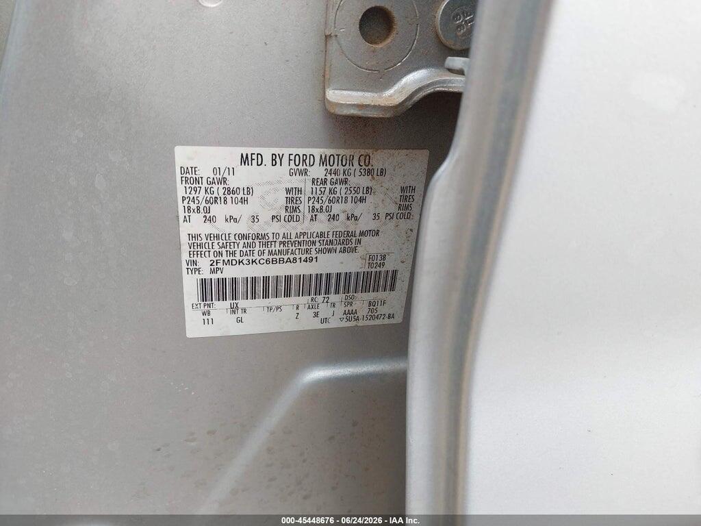 2FMDK3KC6BBA81491 2011 FORD EDGE photo no. 9
