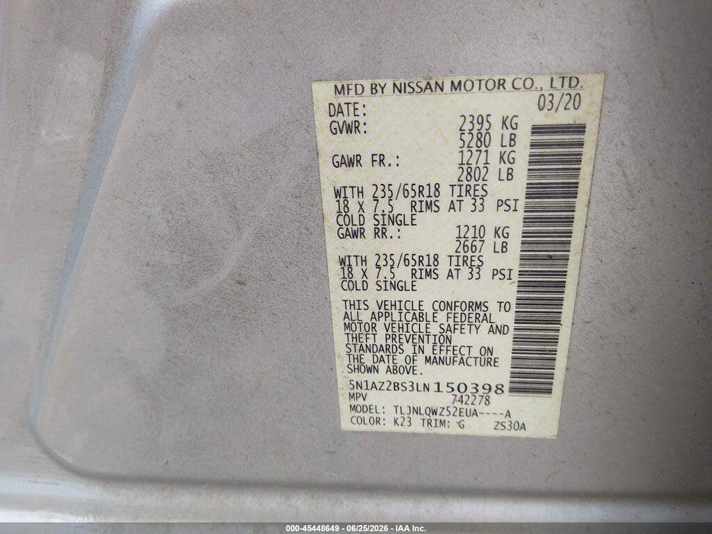 5N1AZ2BS3LN150398 2020 NISSAN MURANO photo no. 9