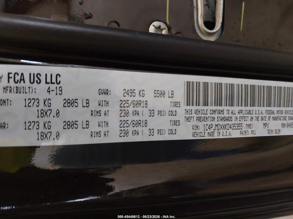 1C4PJMDXXKD435355 2019 JEEP CHEROKEE photo no. 9