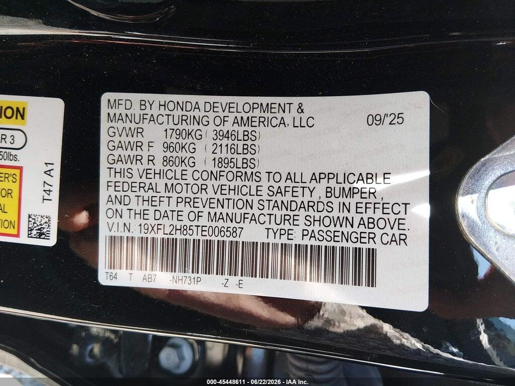 19XFL2H85TE006587 2026 HONDA CIVIC photo no. 9