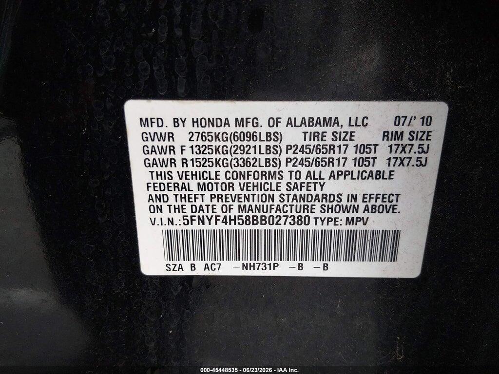 5FNYF4H58BB027380 2011 HONDA PILOT photo no. 9