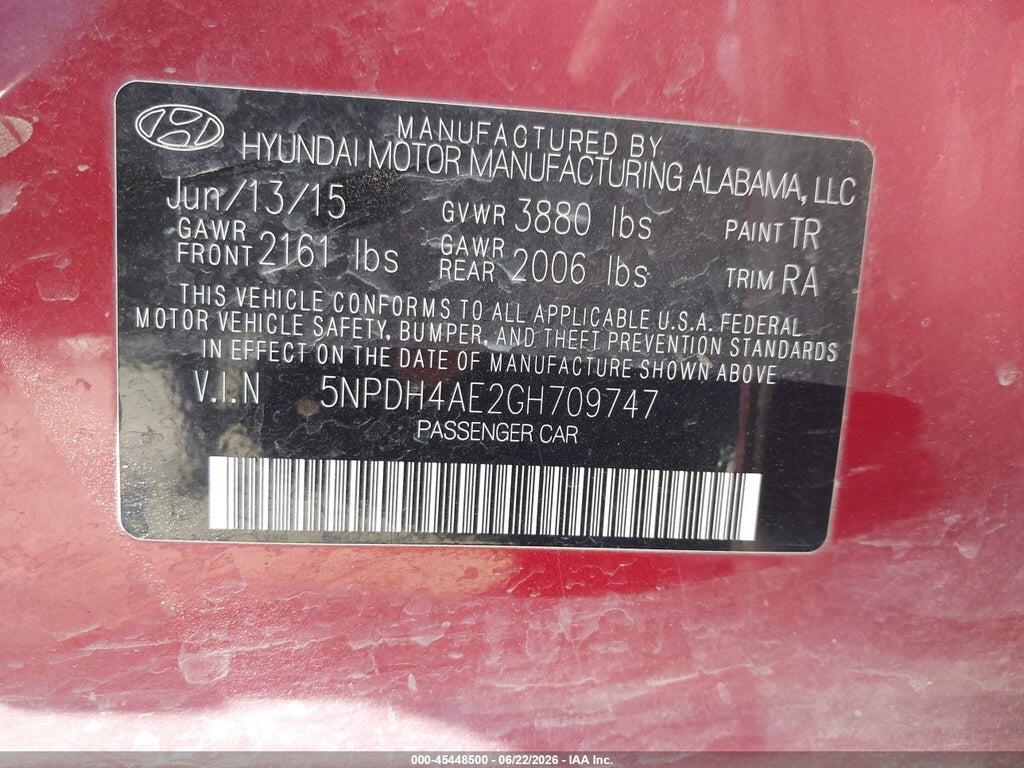 5NPDH4AE2GH709747 2016 HYUNDAI ELANTRA photo no. 9