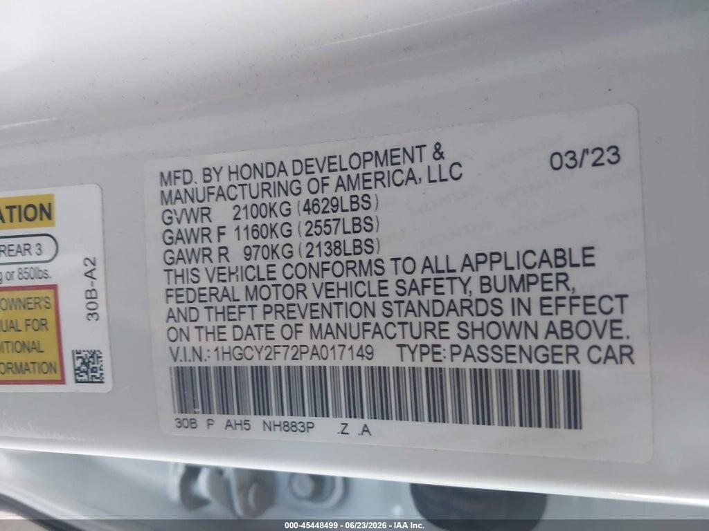 1HGCY2F72PA017149 2023 HONDA ACCORD HYBRID photo no. 9