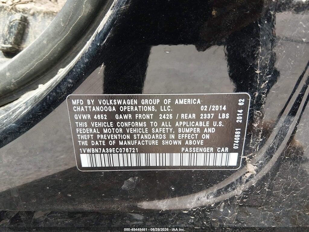 1VWBN7A39EC076721 2014 VOLKSWAGEN PASSAT photo no. 9