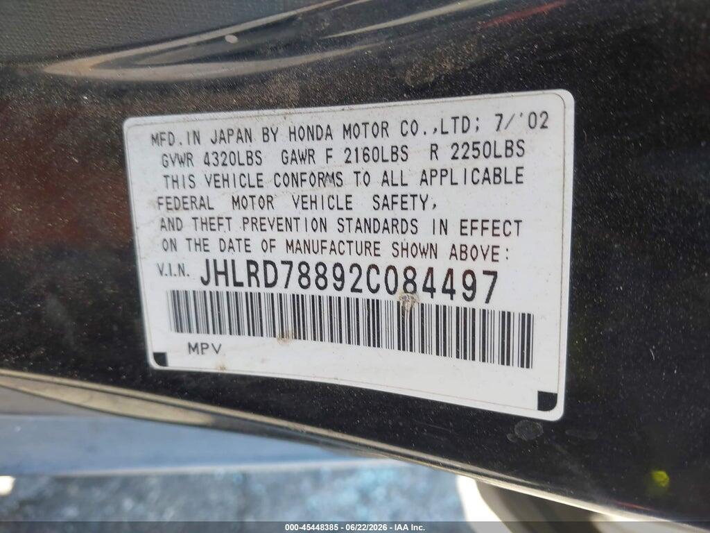 JHLRD78892C084497 2002 HONDA CR-V photo no. 9
