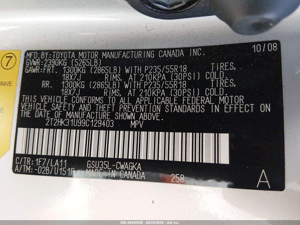 2T2HK31U99C129403 2009 LEXUS RX 350 photo no. 9