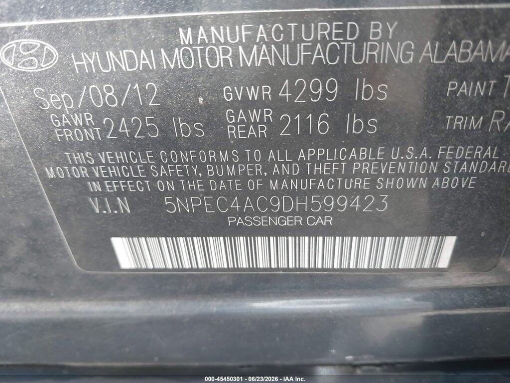 5NPEC4AC9DH599423 2013 HYUNDAI SONATA photo no. 9