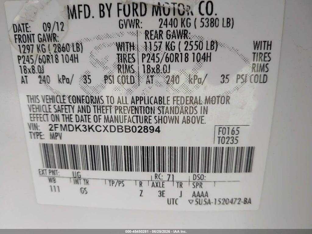 2FMDK3KCXDBB02894 2013 FORD EDGE photo no. 9