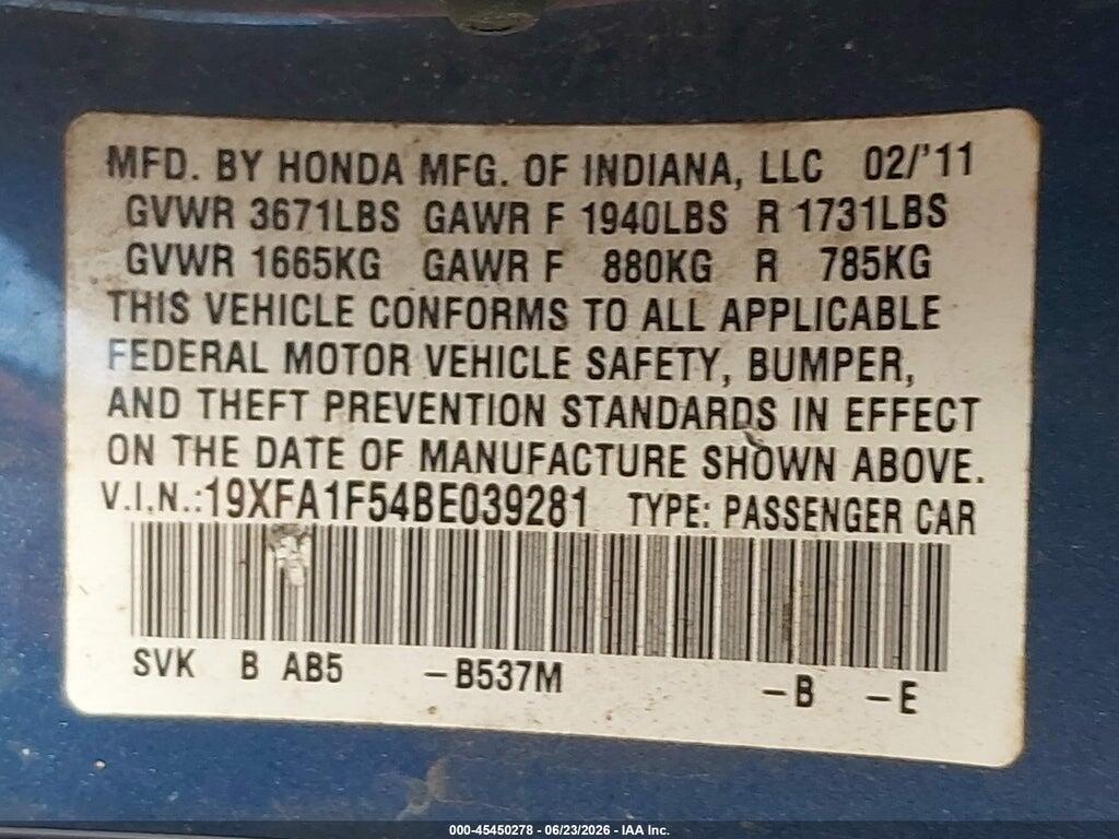 19XFA1F54BE039281 2011 HONDA CIVIC photo no. 9
