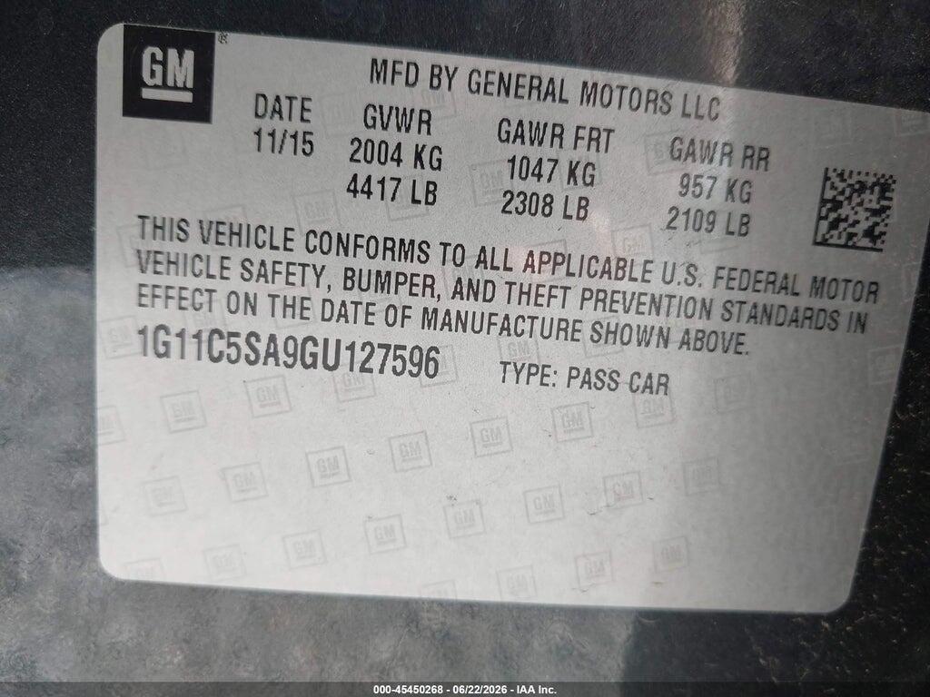 1G11C5SA9GU127596 2016 CHEVROLET MALIBU LIMITED photo no. 9