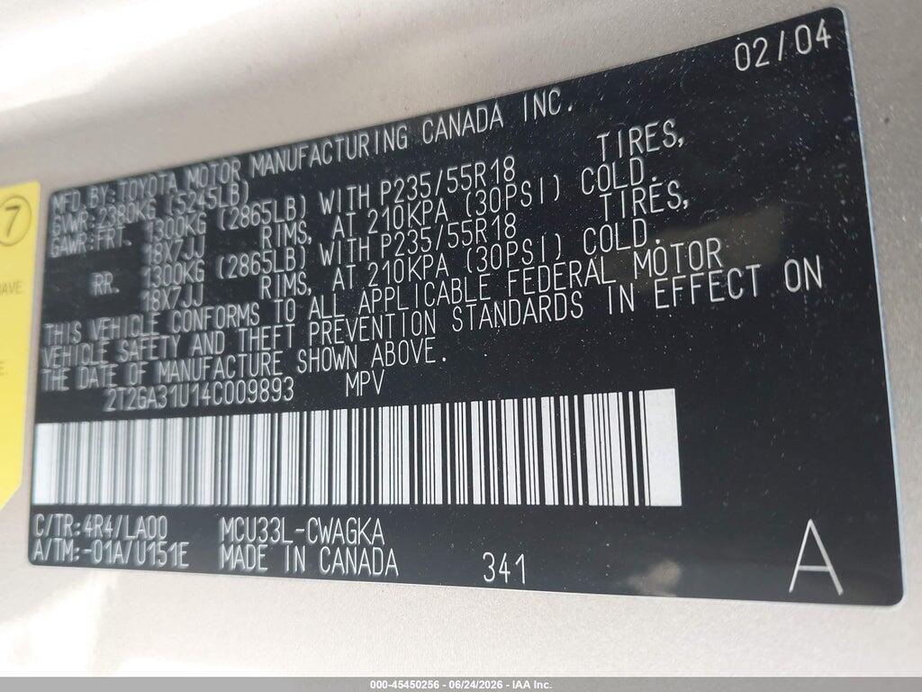 2T2GA31U14C009893 2004 LEXUS RX 330 photo no. 9