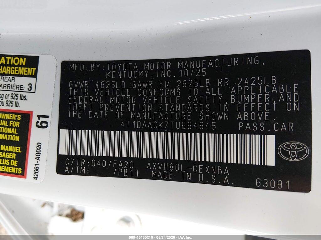 4T1DAACK7TU664645 2026 TOYOTA CAMRY photo no. 9