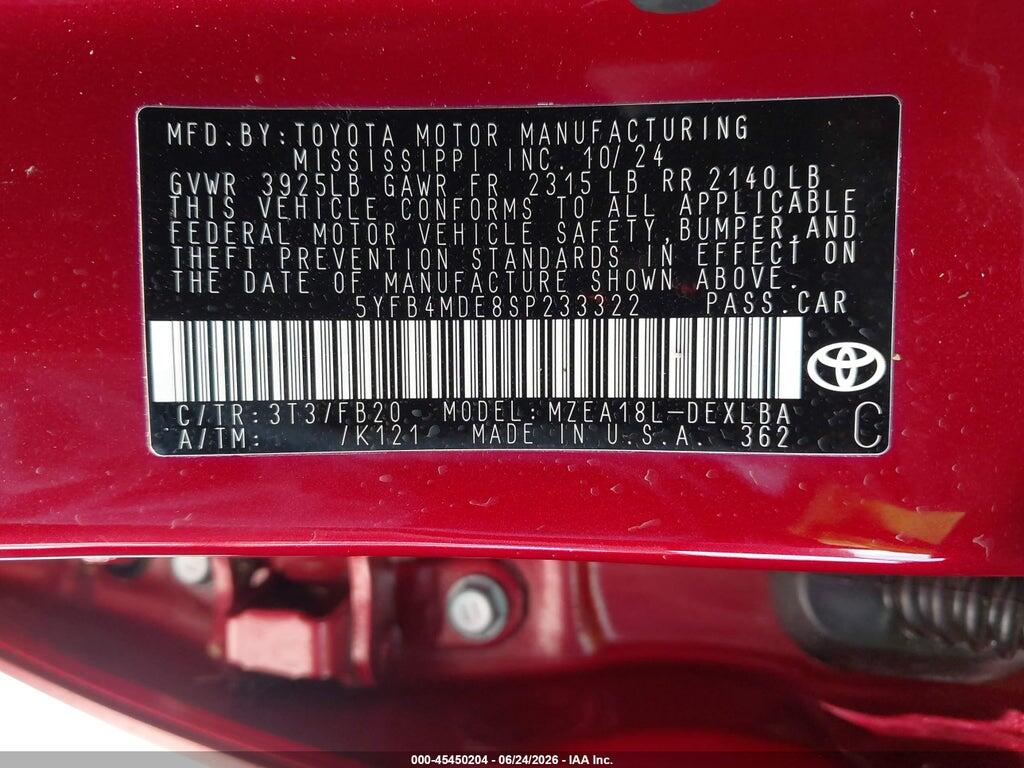 5YFB4MDE8SP233322 2025 TOYOTA COROLLA photo no. 9