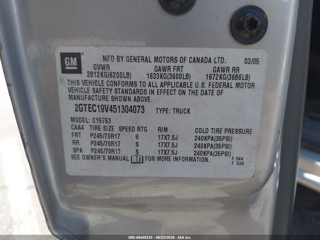 2GTEC19V451304073 2005 GMC SIERRA 1500 photo no. 9