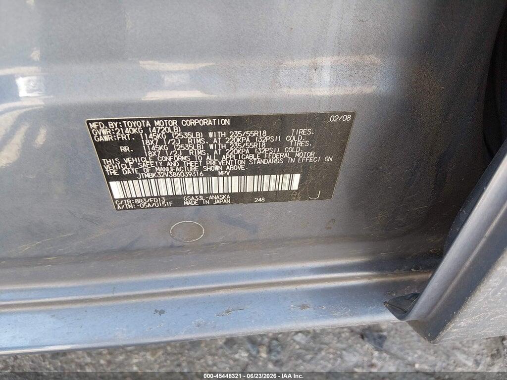 JTMBK32V386039316 2008 TOYOTA RAV4 photo no. 9