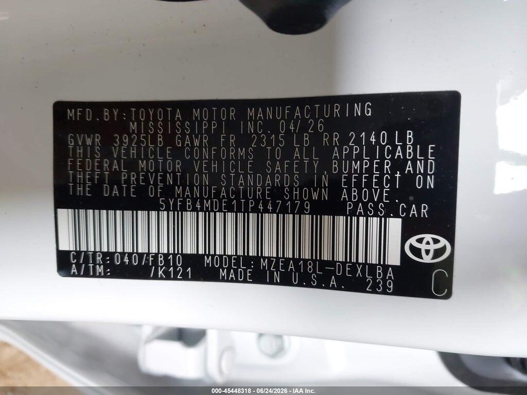5YFB4MDE1TP447179 2026 TOYOTA COROLLA photo no. 9