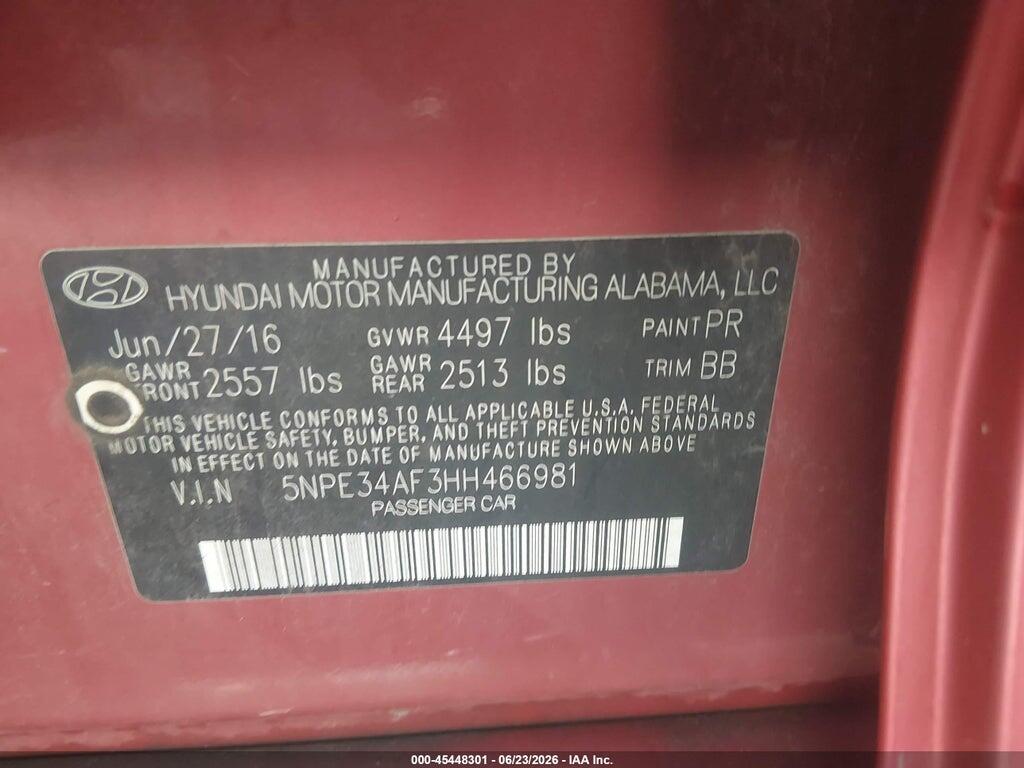 5NPE34AF3HH466981 2017 HYUNDAI SONATA photo no. 9