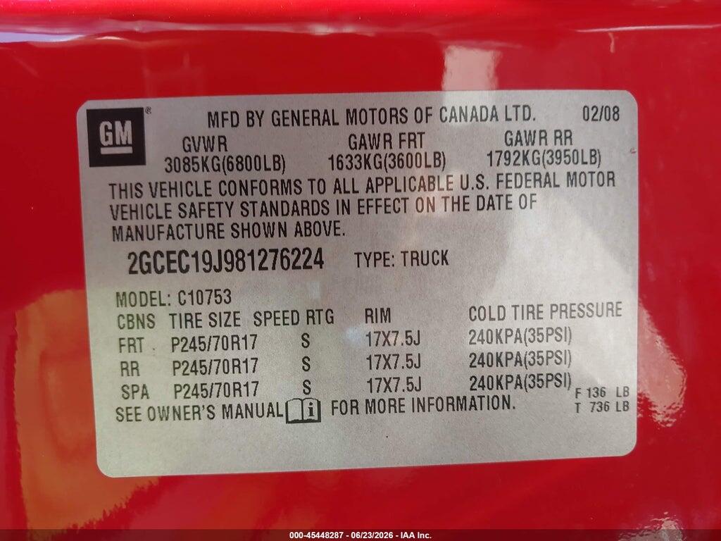 2GCEC19J981276224 2008 CHEVROLET SILVERADO 1500 photo no. 9