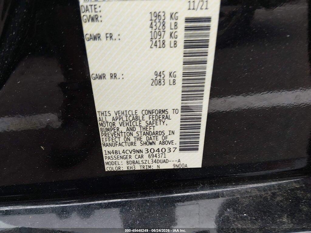 1N4BL4CV9NN304037 2022 NISSAN ALTIMA photo no. 9