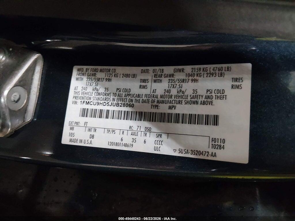 1FMCU9HD5JUB28060 2018 FORD ESCAPE photo no. 9