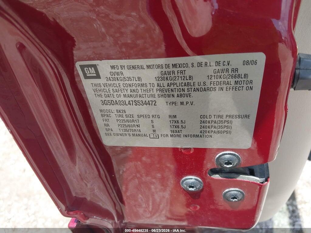 3G5DA03L47S534472 2007 BUICK RENDEZVOUS photo no. 9