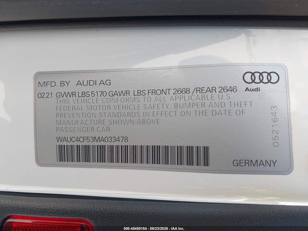 WAUC4CF53MA033478 2021 AUDI S5 SPORTBACK photo no. 9