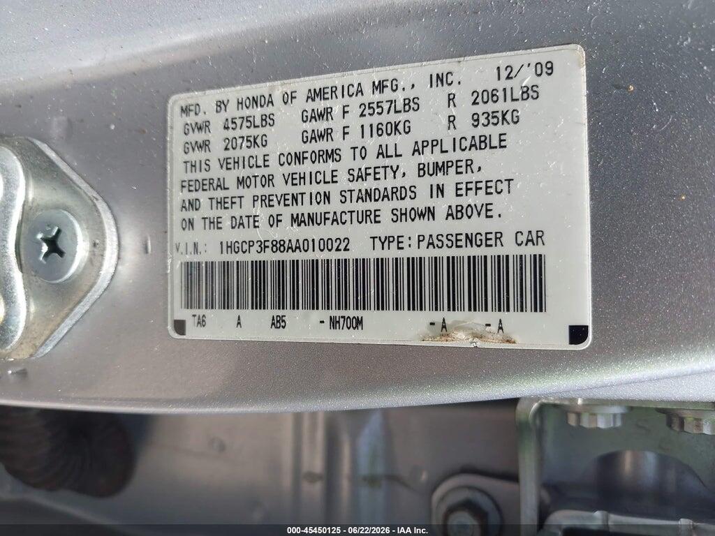 1HGCP3F88AA010022 2010 HONDA ACCORD photo no. 9