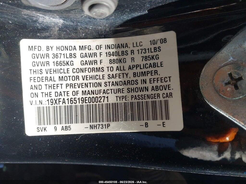 19XFA16519E000271 2009 HONDA CIVIC photo no. 9