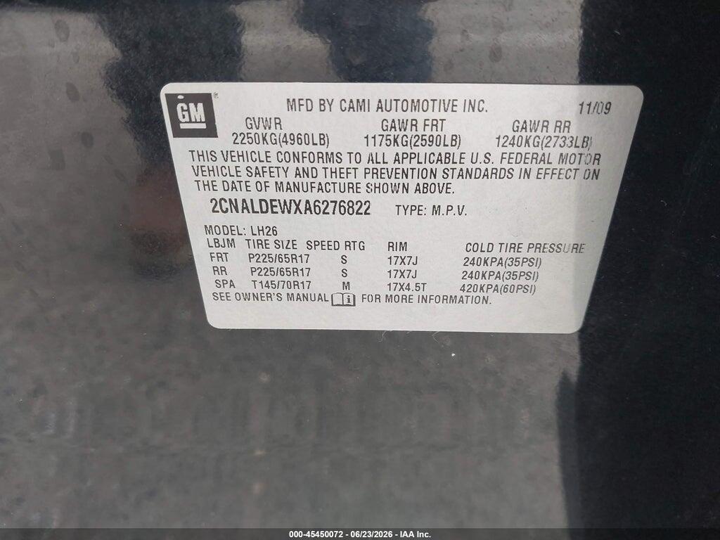 2CNALDEWXA6276822 2010 CHEVROLET EQUINOX photo no. 9