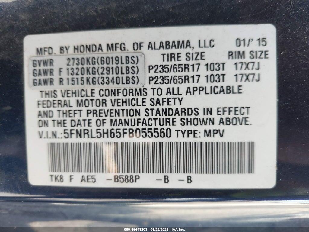 5FNRL5H65FB055560 2015 HONDA ODYSSEY photo no. 9