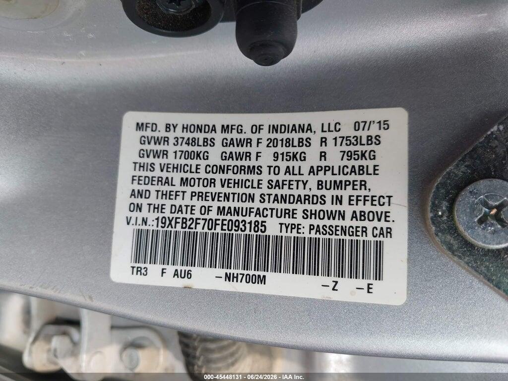 19XFB2F70FE093185 2015 HONDA CIVIC photo no. 9