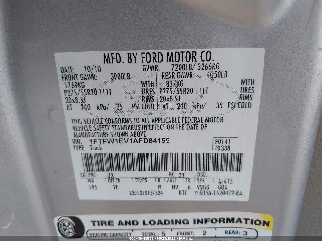 1FTFW1EV1AFD84159 2010 FORD F-150 photo no. 9