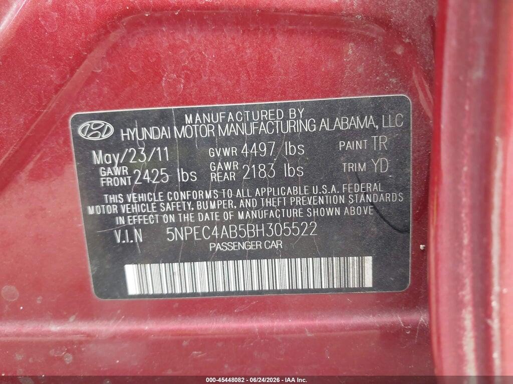 5NPEC4AB5BH305522 2011 HYUNDAI SONATA photo no. 9