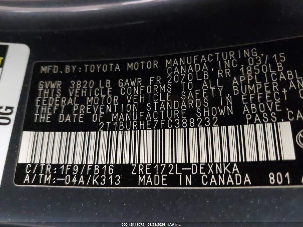 2T1BURHE7FC388232 2015 TOYOTA COROLLA photo no. 9