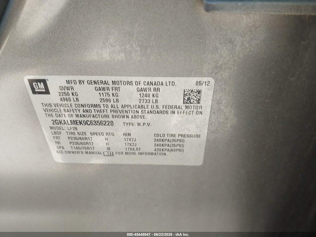 2GKALMEK9C6356220 2012 GMC TERRAIN photo no. 9