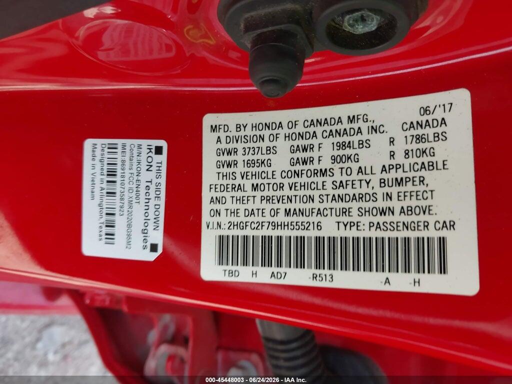 2HGFC2F79HH555216 2017 HONDA CIVIC photo no. 9