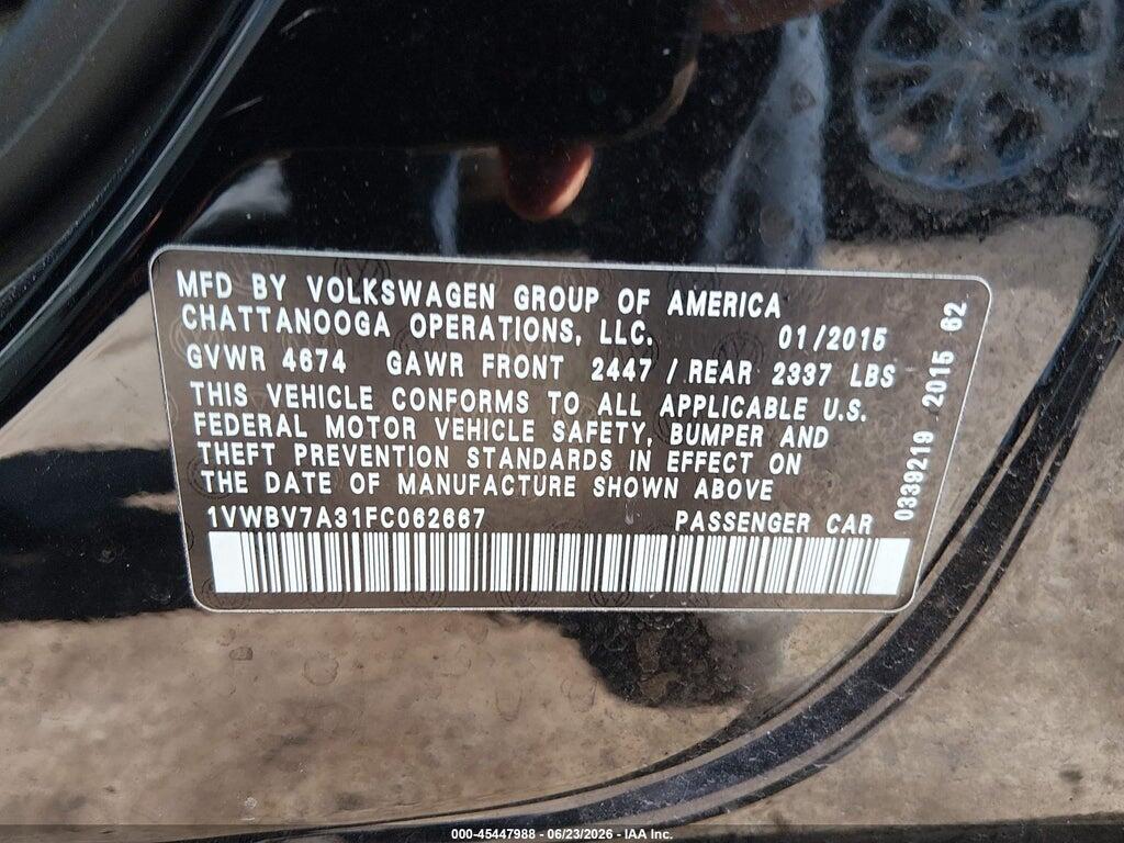 1VWBV7A31FC062667 2015 VOLKSWAGEN PASSAT photo no. 9