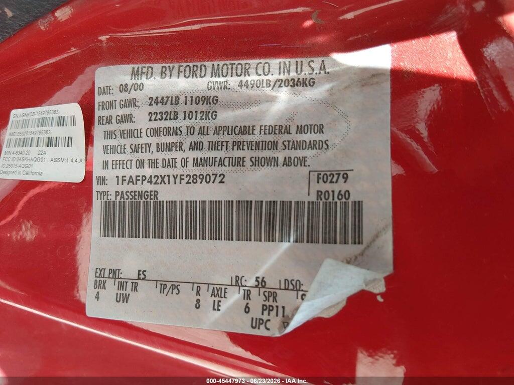 1FAFP42X1YF289072 2000 FORD MUSTANG photo no. 9